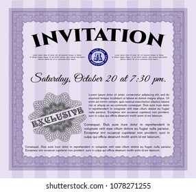  Violet Formal invitation. Money Pattern. Printer friendly. Detailed. 