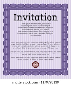 Violet Formal invitation. Money Pattern design. With complex background. Detailed. 