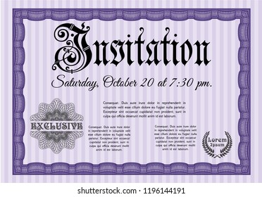 Violet Formal invitation. Money Pattern. With background. Customizable, Easy to edit and change colors. 