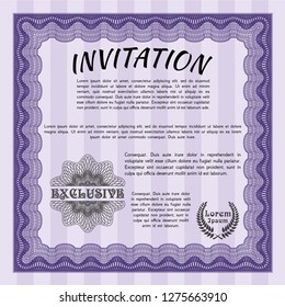 Violet Formal invitation. Money Pattern design. Detailed. Complex background. 