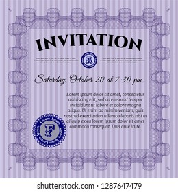 Violet Formal invitation. Money Pattern. Detailed. With complex background. 