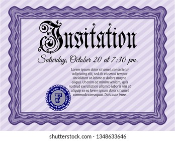 Violet Formal invitation. Money Pattern. Vector illustration. Printer friendly. 