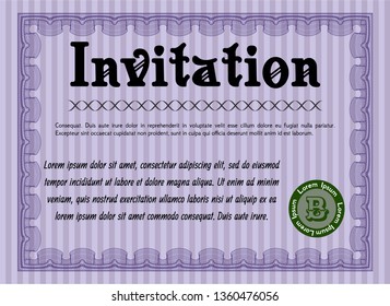 Violet Formal invitation. Money Pattern design. Vector illustration. With quality background. 