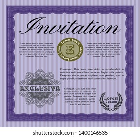 Violet Formal invitation. Money Pattern design. Vector illustration. With complex background. 