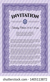 Violet Formal invitation. Money Pattern design. Detailed. Complex background. 