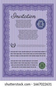 Violet Formal invitation. Money Pattern. With linear background. Vector illustration. 