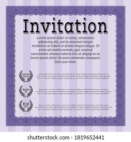 Violet Formal invitation. Money Pattern. Easy to print. Detailed. 