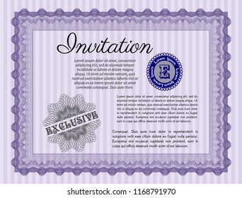 Violet Formal invitation. Money style design. Detailed. Easy to print. 