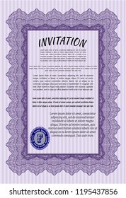 Violet Formal invitation. Money style design. With complex background. Customizable, Easy to edit and change colors. 