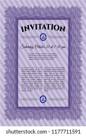 Violet Formal invitation. Nice design. Detailed. With guilloche pattern. 