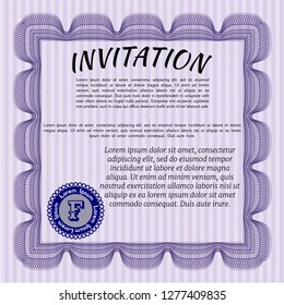 Violet Formal invitation. Nice design. Vector illustration. With great quality guilloche pattern. 