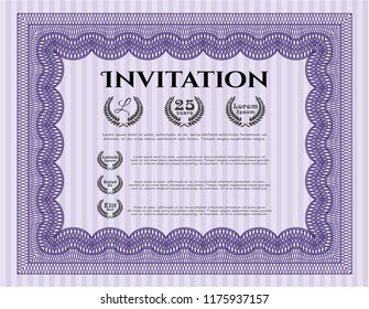 Violet Formal invitation. Perfect design. Vector illustration. With guilloche pattern. 