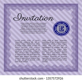Violet Formal invitation. Perfect design. Detailed. With guilloche pattern and background. 
