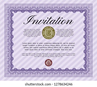 Violet Formal invitation. Printer friendly. Vector illustration. Money Pattern design. 