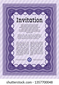 Violet Formal invitation. Printer friendly. Cordial design. Detailed. 