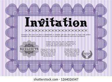 Violet Formal invitation. With quality background. Detailed. Artistry design. 