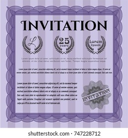 Violet Formal invitation. Retro design. With great quality guilloche pattern. Detailed. 