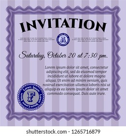 Violet Formal invitation. Sophisticated design. With great quality guilloche pattern. Detailed. 