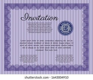 Violet Formal invitation template. Artistry design. Customizable, Easy to edit and change colors. With linear background. 