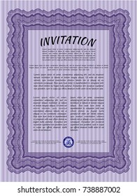 Violet Formal invitation template. Artistry design. Customizable, Easy to edit and change colors. With complex background. 