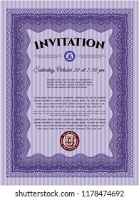 Violet Formal invitation template. With background. Detailed. Money design. 