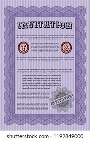 Violet Formal invitation template. With background. Detailed. Retro design. 