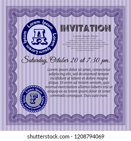 Violet Formal invitation template. With background. Customizable, Easy to edit and change colors. Perfect design. 