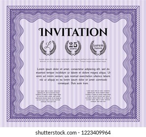 Violet Formal invitation template. With background. Customizable, Easy to edit and change colors. Money style design. 