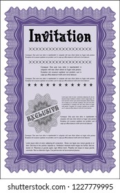 Violet Formal invitation template. With background. Retro design. Detailed. 
