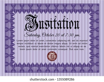 Violet Formal invitation template. With background. Customizable, Easy to edit and change colors. Money style design. 