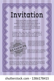 Violet Formal invitation template. With background. Detailed. Money design. 