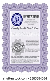 Violet Formal invitation template. Beauty design. Vector illustration. With background. 