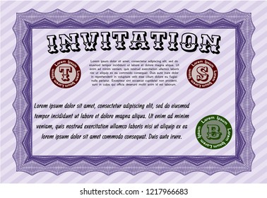  Violet Formal invitation template. With complex linear background. Retro design. Customizable, Easy to edit and change colors. 