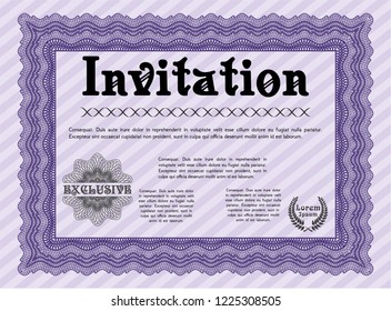 Violet Formal invitation template. With complex background. Vector illustration. Retro design. 