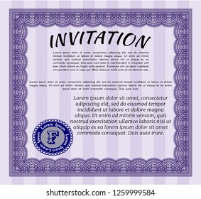 Violet Formal invitation template. Complex background. Vector illustration. Retro design. 