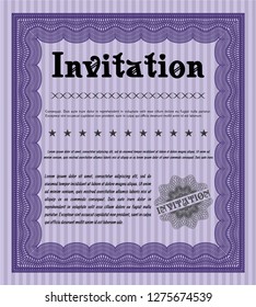 Violet Formal invitation template. With complex linear background. Detailed. Excellent design. 