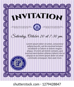 Violet Formal invitation template. With complex linear background. Money style design. Detailed. 