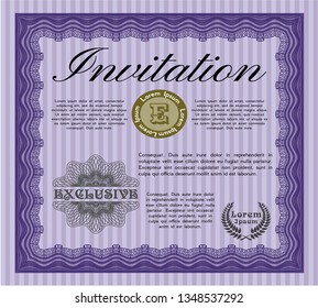 Violet Formal invitation template. With complex background. Artistry design. Vector illustration. 