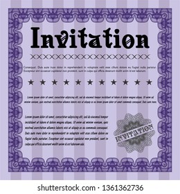 Violet Formal invitation template. With complex linear background. Vector illustration. Money Pattern. 