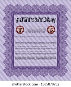 Violet Formal invitation template. With complex background. Nice design. Detailed. 