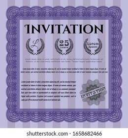 Violet Formal invitation template. Complex background. Money Pattern design. Customizable, Easy to edit and change colors. 