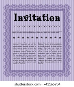 Violet Formal invitation template. With complex linear background. Detailed. Money Pattern. 