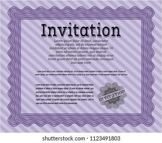 Violet Formal invitation template. Cordial design. With guilloche pattern. Detailed. 