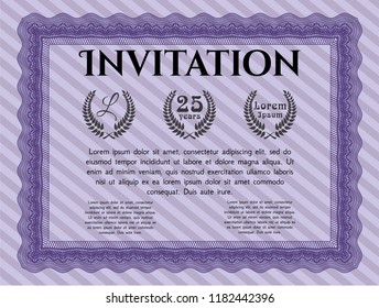 Violet Formal invitation template. Cordial design. With complex background. Customizable, Easy to edit and change colors. 