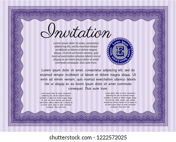 Violet Formal invitation template. Cordial design. Vector illustration. With background. 