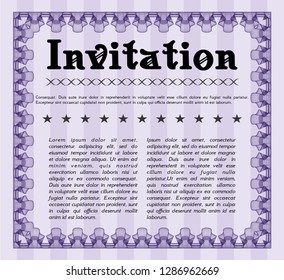 Violet Formal invitation template. Cordial design. Vector illustration. With guilloche pattern and background. 