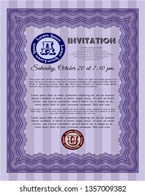 Violet Formal invitation template. Cordial design. Customizable, Easy to edit and change colors. Complex background. 