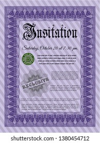 Violet Formal invitation template. Cordial design. Vector illustration. With quality background. 