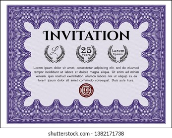 Violet Formal invitation template. Cordial design. Complex background. Detailed. 