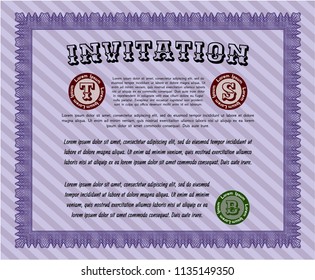 Violet Formal invitation template. Customizable, Easy to edit and change colors. With guilloche pattern and background. Excellent design. 